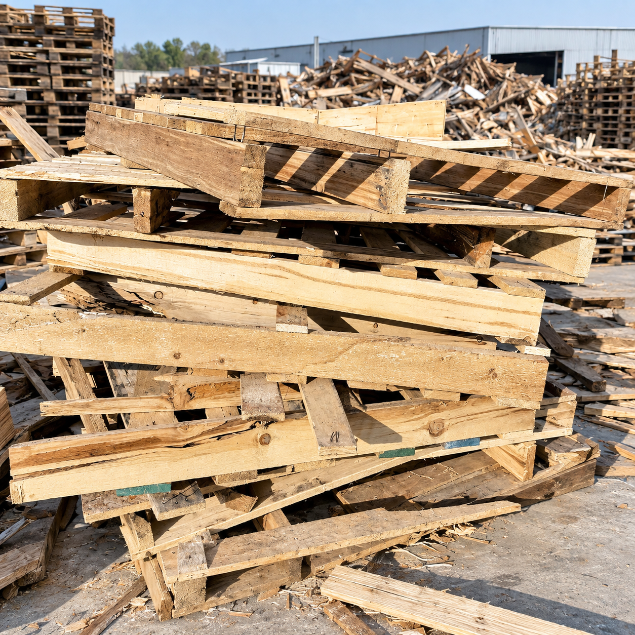 Nailed pallets and recovered timber