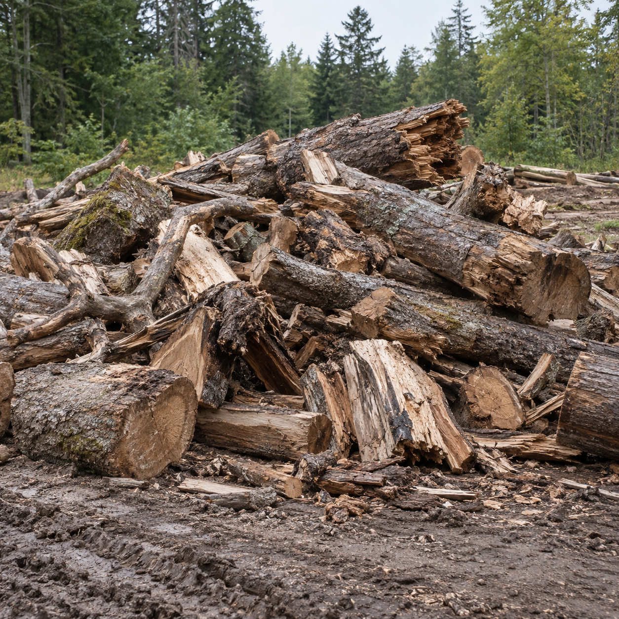 TIROX horizontal grinder at a wood recycling site